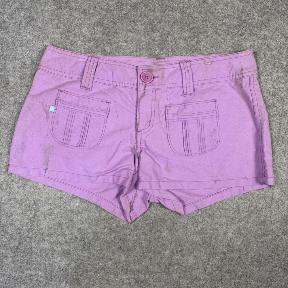 Aeropostale Womens Purple Cotton Cargo Mini Shorts Size 7/8 Low Rise Stained